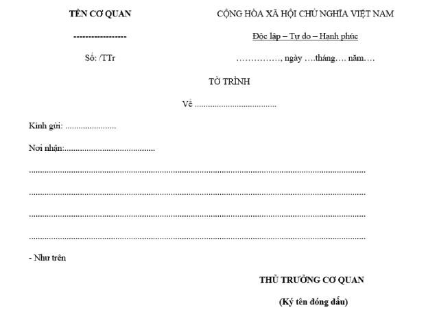 Mẫu tờ trình mới thông dụng nhất năm 2022